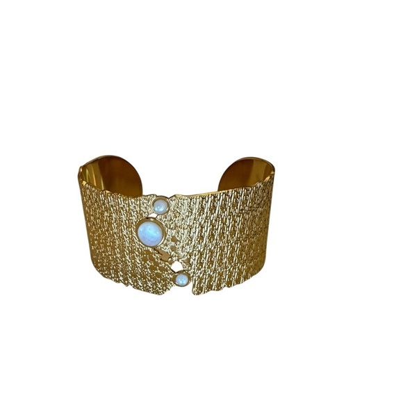 Chic Gold Cuff Bracelet with White Accents - Picture 2 of 5